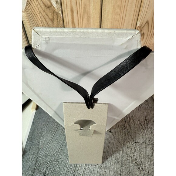 NWT Coach Black Metal and Leather Strap Feather Necklace 28" - Picture 12 of 15